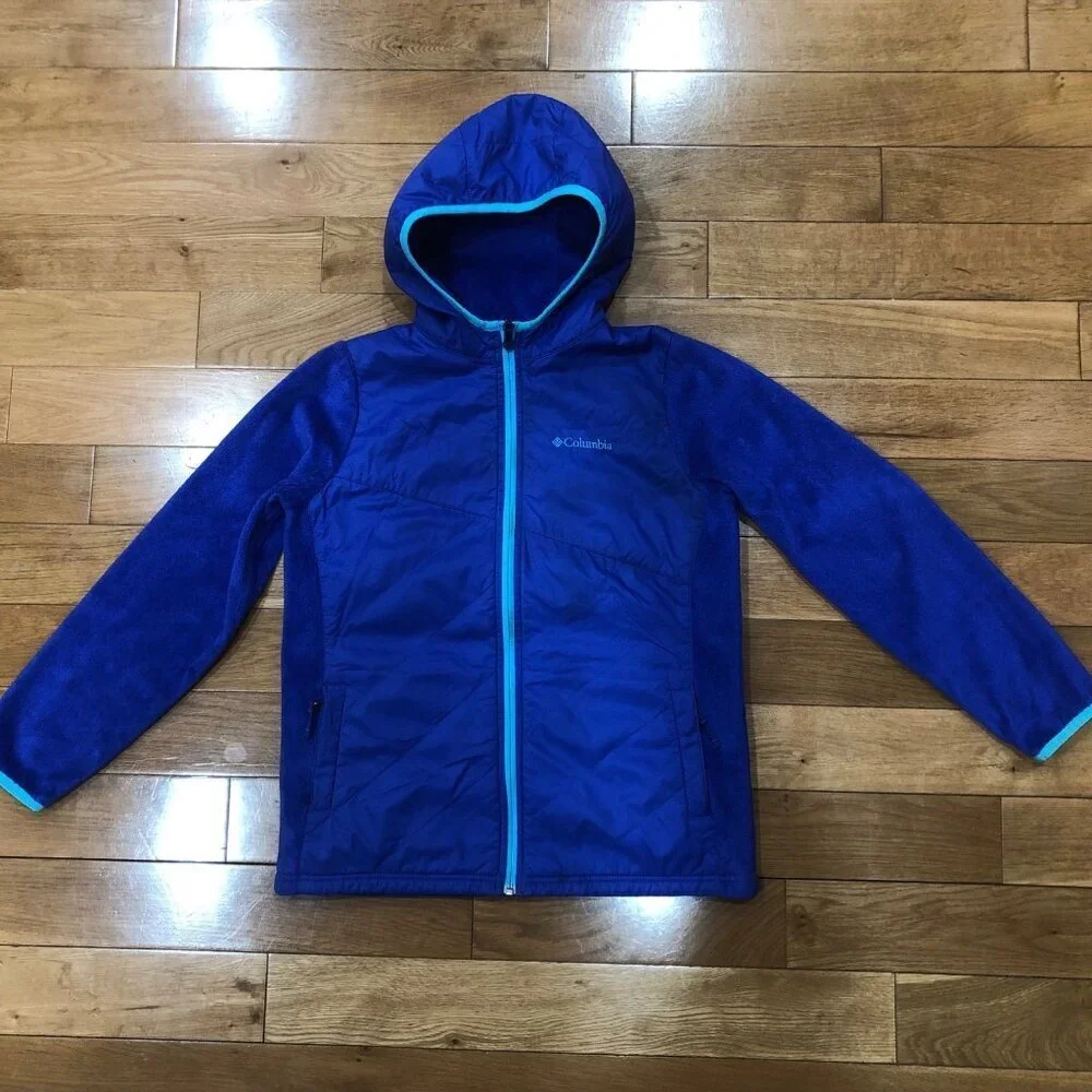Columbia Sportswear Full Zip Blue Fleece Hooded Jacket Size Junior L (14-16)